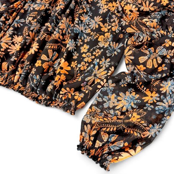 Free People Clarissa Printed Midnight Combo Top M Moody Fairygoth Smocked Boho - Picture 4 of 8